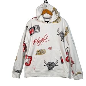 Nike Air Jordan Brooklyn Fleece Pullover Hoodie Cream Multi Mens L Sporty *Flaw